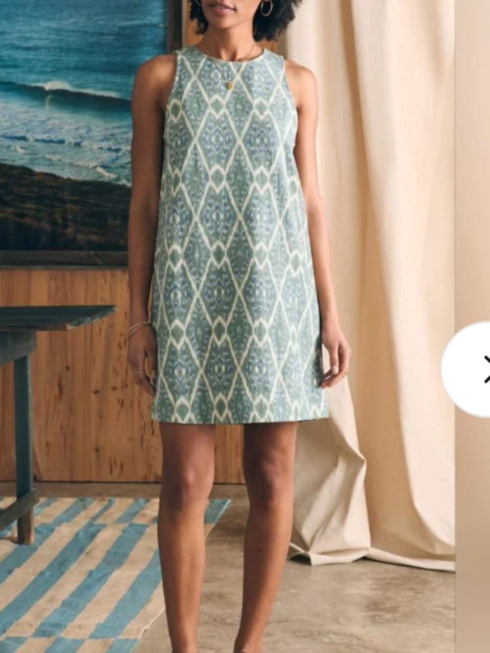 Faherty Carini Sleeveless Cotton Shift Dress - Tuscan Ikat design -Size Small